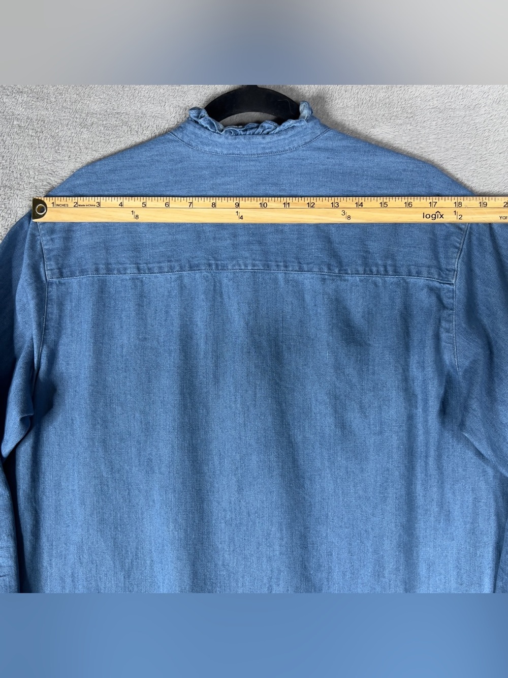 Frank & Eileen Ruffle Mary Denim Shirtdress Women's Medium Stonewash Indigo Mini - Picture 12 of 12